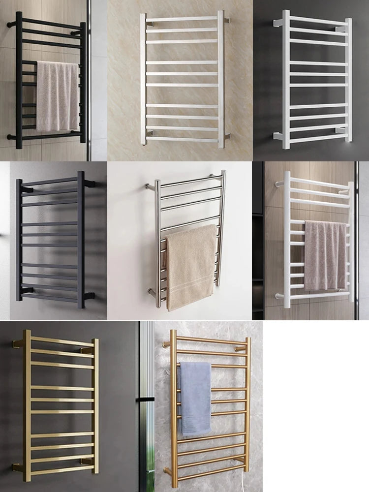 Smart Heated Towel Rack in 304 Stainless Steel – Wall-Mounted, Wi-Fi Control, Timer & Temperature Adjustable (110V/220V)