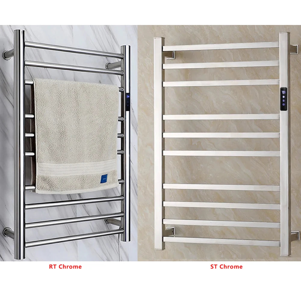Smart Heated Towel Rack in 304 Stainless Steel – Wall-Mounted, Wi-Fi Control, Timer & Temperature Adjustable (110V/220V)