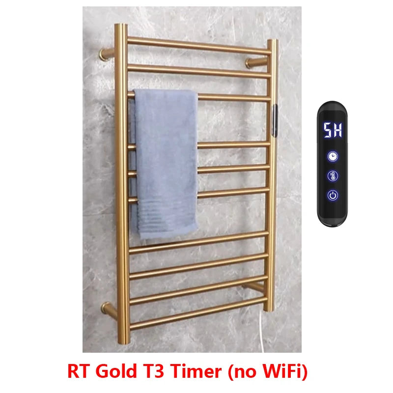 Smart Heated Towel Rack in 304 Stainless Steel – Wall-Mounted, Wi-Fi Control, Timer & Temperature Adjustable (110V/220V)