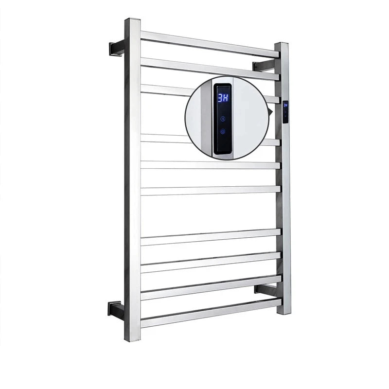 Smart Heated Towel Rack in 304 Stainless Steel – Wall-Mounted, Wi-Fi Control, Timer & Temperature Adjustable (110V/220V)