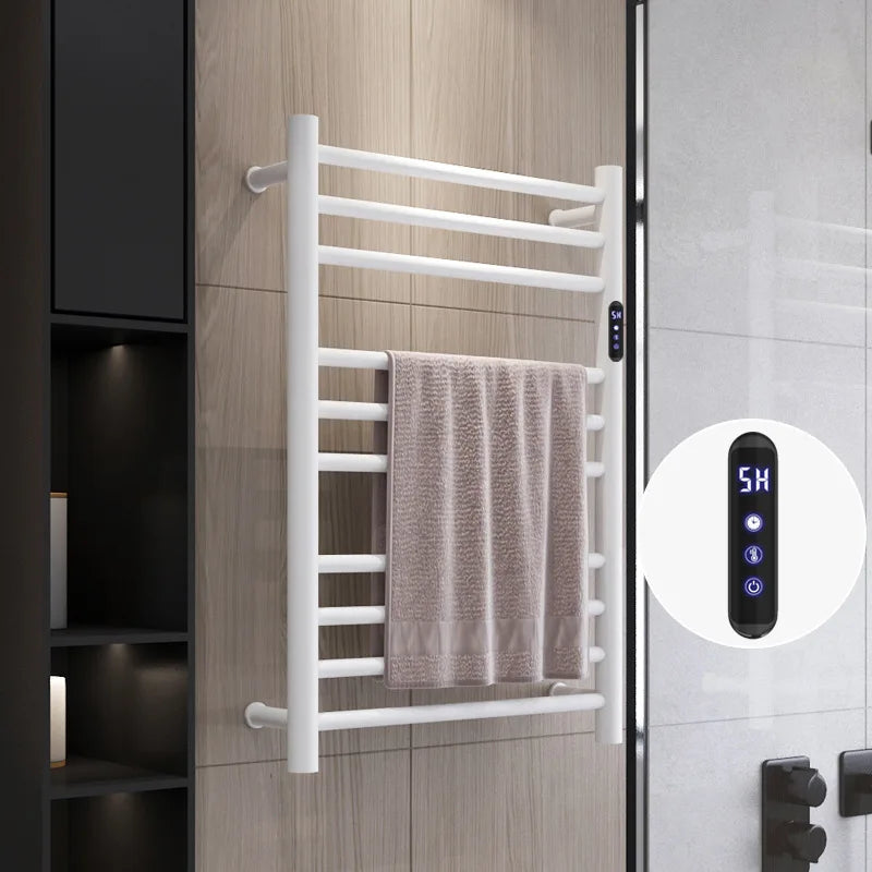 Smart Heated Towel Rack in 304 Stainless Steel – Wall-Mounted, Wi-Fi Control, Timer & Temperature Adjustable (110V/220V)
