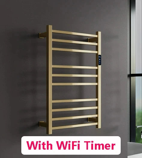 Smart Heated Towel Rack in 304 Stainless Steel – Wall-Mounted, Wi-Fi Control, Timer & Temperature Adjustable (110V/220V)