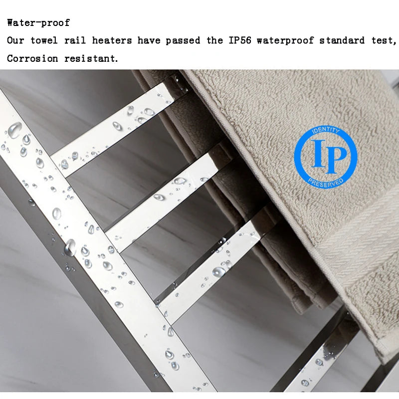 Smart Heated Towel Rack in 304 Stainless Steel – Wall-Mounted, Wi-Fi Control, Timer & Temperature Adjustable (110V/220V)