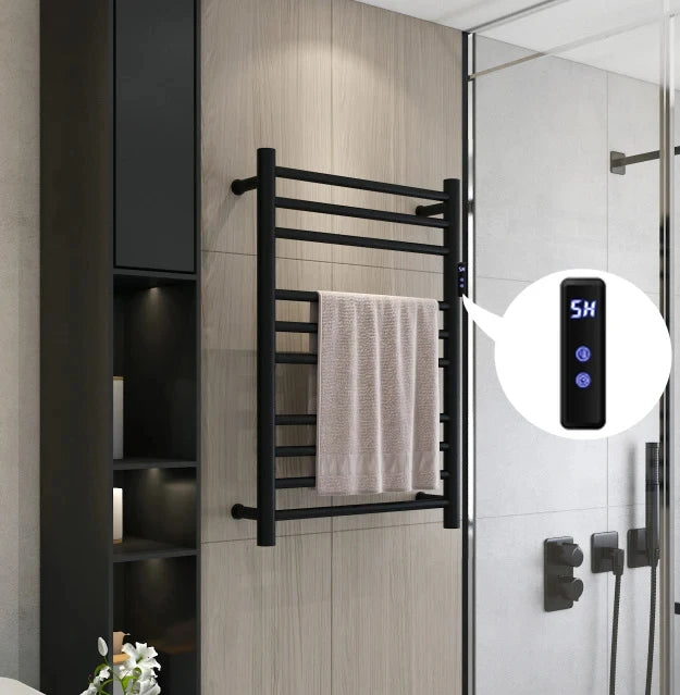 Smart Heated Towel Rack in 304 Stainless Steel – Wall-Mounted, Wi-Fi Control, Timer & Temperature Adjustable (110V/220V)