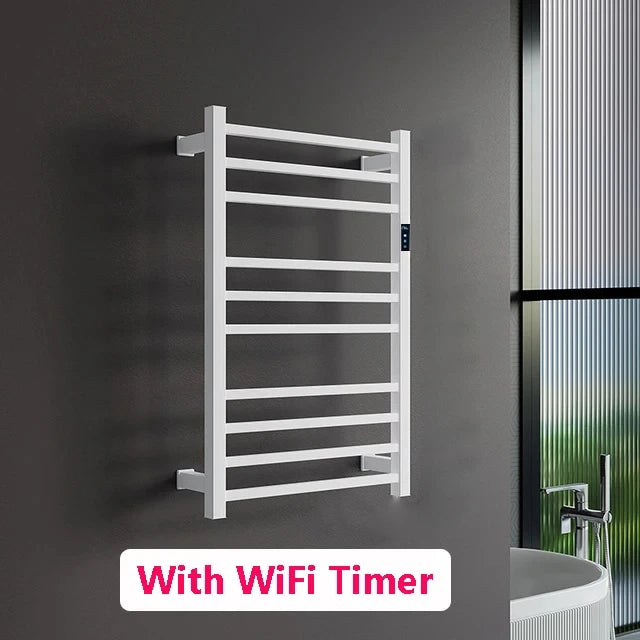 Smart Heated Towel Rack in 304 Stainless Steel – Wall-Mounted, Wi-Fi Control, Timer & Temperature Adjustable (110V/220V)