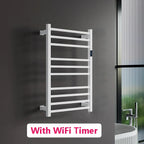 Smart Heated Towel Rack in 304 Stainless Steel – Wall-Mounted, Wi-Fi Control, Timer & Temperature Adjustable (110V/220V)