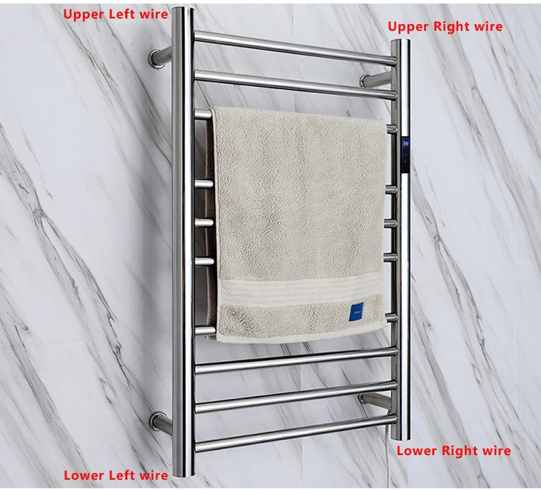 Smart Heated Towel Rack in 304 Stainless Steel – Wall-Mounted, Wi-Fi Control, Timer & Temperature Adjustable (110V/220V)